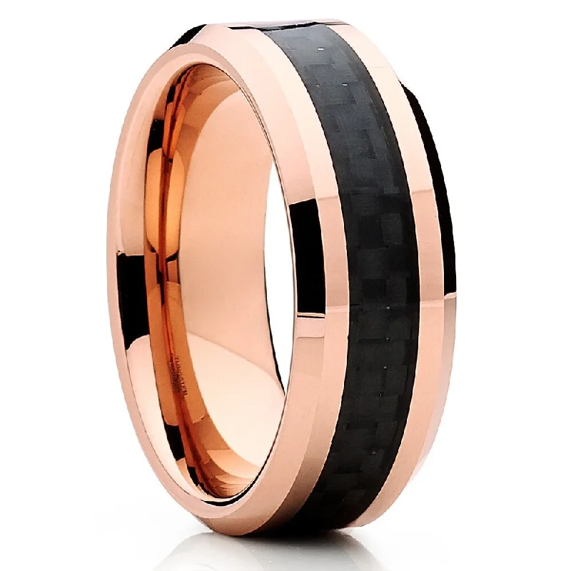 Women’s vintage-inspired engagement rings-8Mm Rose Gold Tungsten Carbide Wedding Ring With Carbon Fiber Comfort Fit