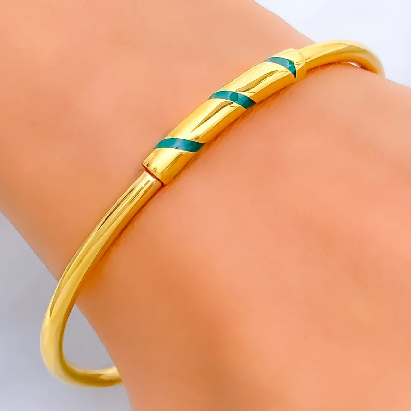 Women’s designer bracelets-Graceful Green 21k Gold Bangle Bracelet