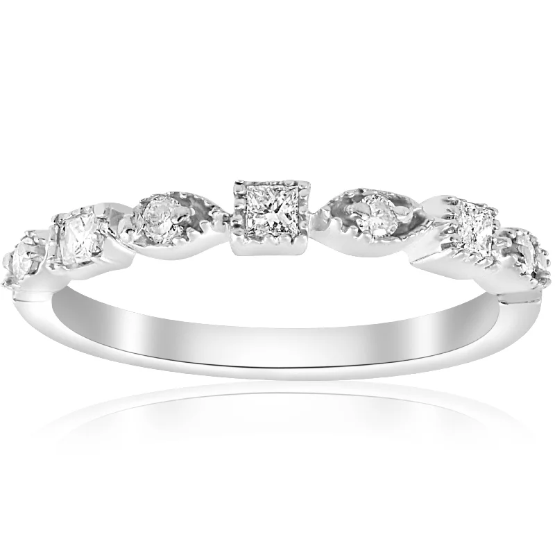 Women’s cushion-cut engagement rings with halo-1/5ct Princess Cut Diamond Stackable Vintage Wedding Band White Gold Ring