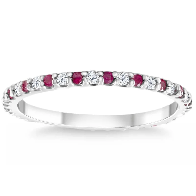 Women’s rose gold engagement rings with diamonds-1/2Ct Ruby & Diamond Eternity Wedding Ring White Gold Womens Band