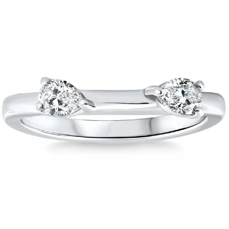 Women’s triple-stone engagement rings-1/2Ct Pear Shape Diamond Contour Wedding Guard Ring Gold Lab Grown