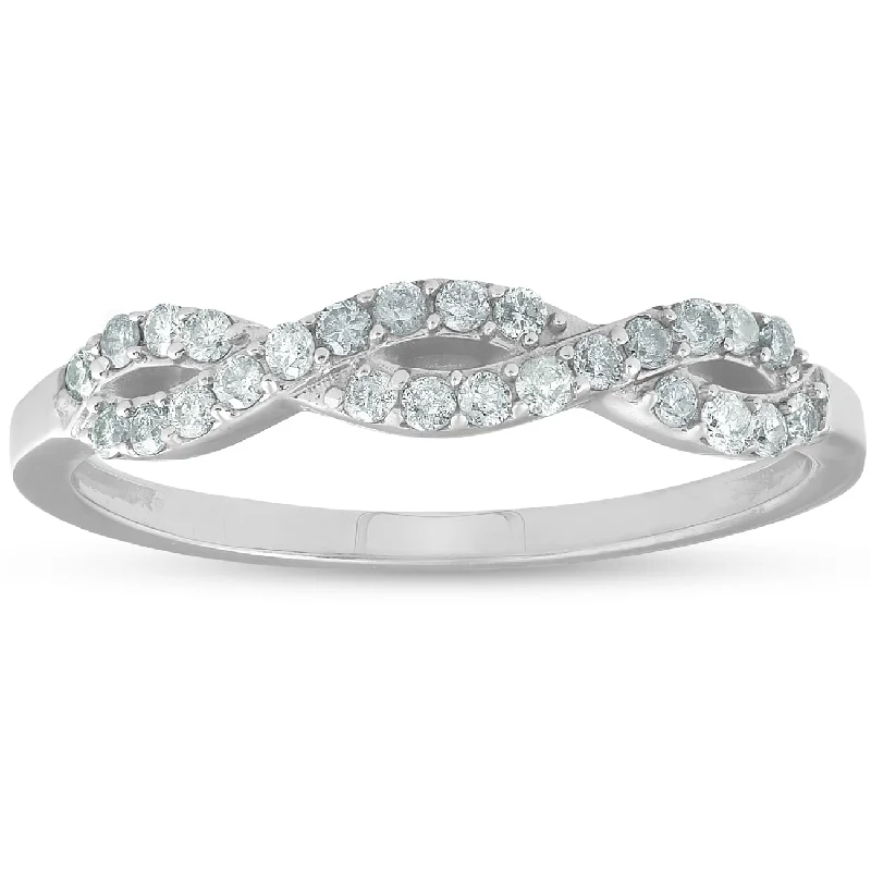 Women’s oval diamond engagement rings-1/4ct Infinity Diamond Wedding Stackable Ring White Gold