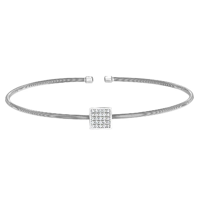 Women’s art deco bracelets-Bella Cavo Cubic Zirconia Flexible Cuff Bracelet in Sterling Silver