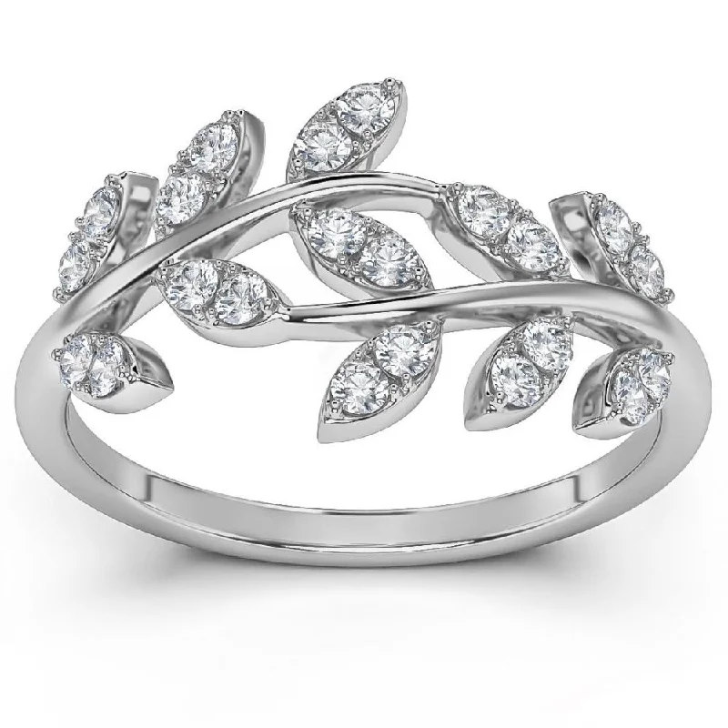 Women’s platinum engagement rings-1/3Ct Diamond Wedding Stackable Ring Vine Petal Leaf White Yellow or Rose Gold