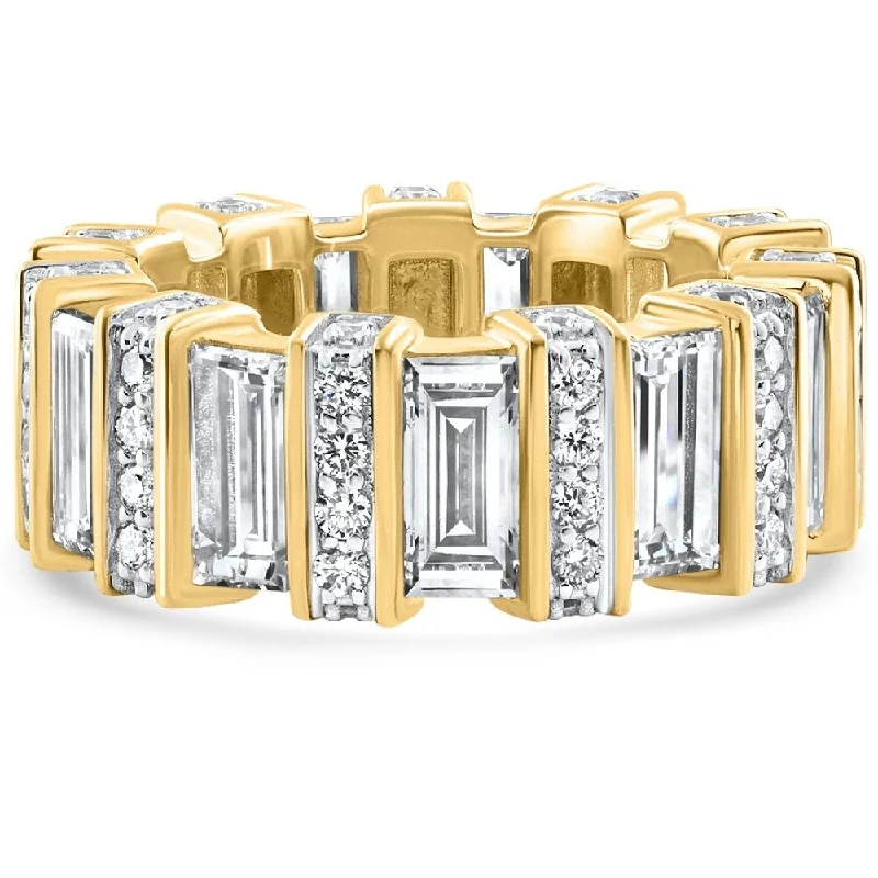 Women’s oval diamond engagement rings-6 Ct Emerald Cut Designer Wide Diamond Eternity Wedding Ring Gold Lab Grown