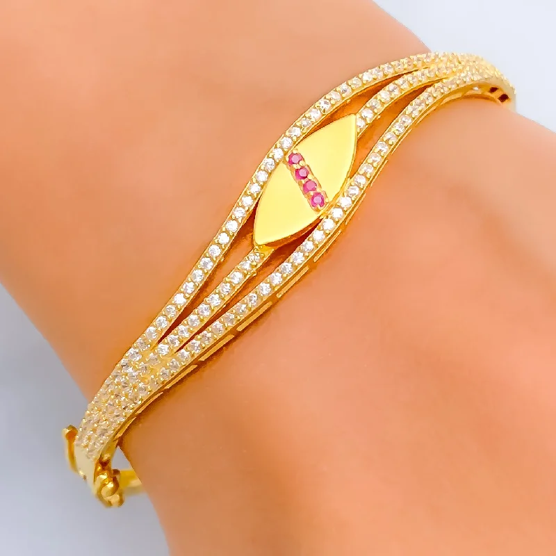 Women’s diamond bangle bracelets-Dazzling Glowing 22k Gold CZ Bangle Bracelet