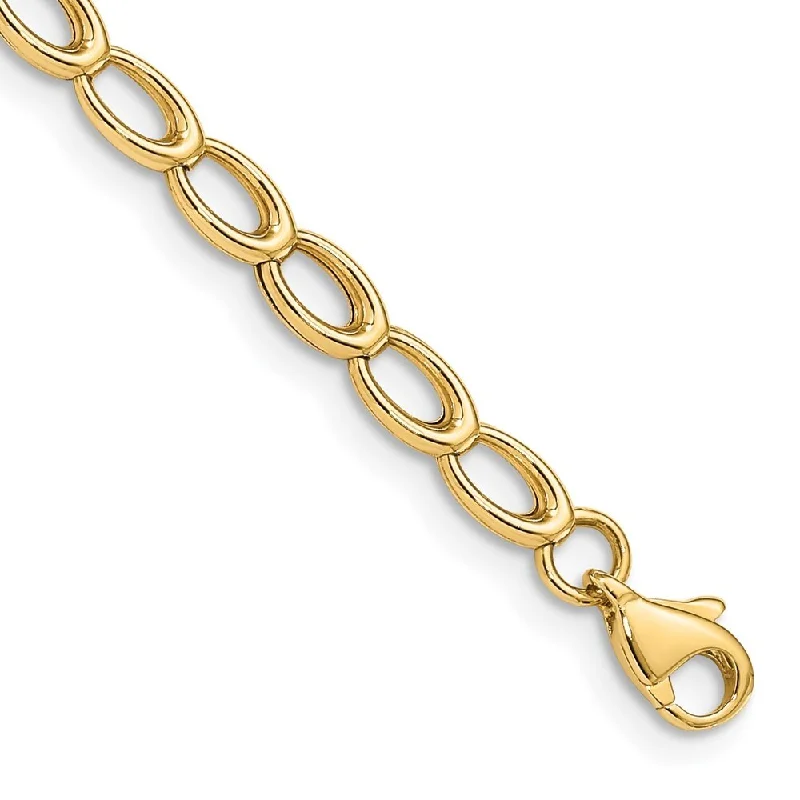 Women’s engraved bracelets-14k Yellow Gold 4mm Gold Polished Open Link Bracelet, 7.5"