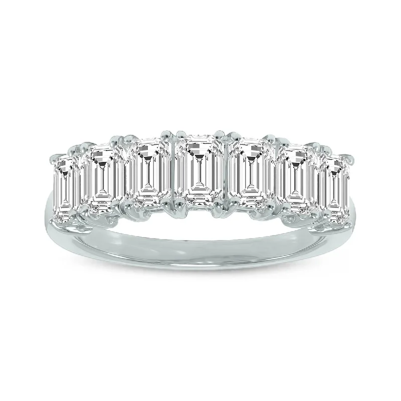 Women’s personalized engagement rings-Marquee 3 Carat TW Emerald Cut Seven Stone Lab Grown Diamond Wedding Anniversary Ring 14K White Gold