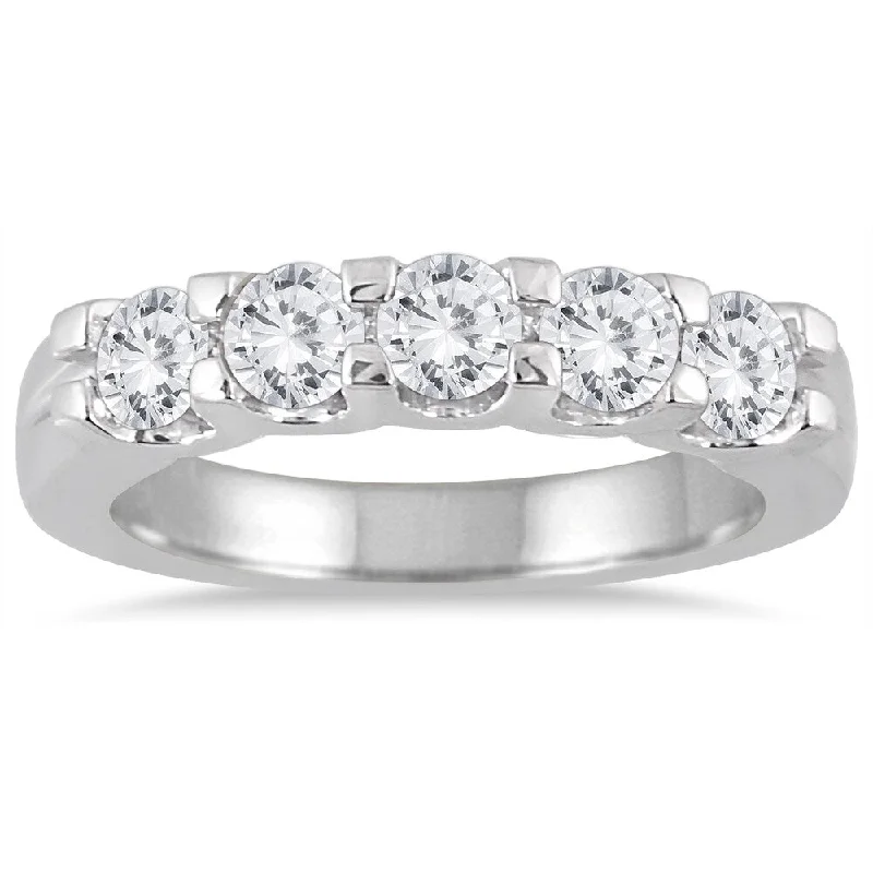 Women’s engagement rings with pave diamonds-Marquee Jewels 14k White Gold 1ct TDW Diamond 5 Stone Wedding Band