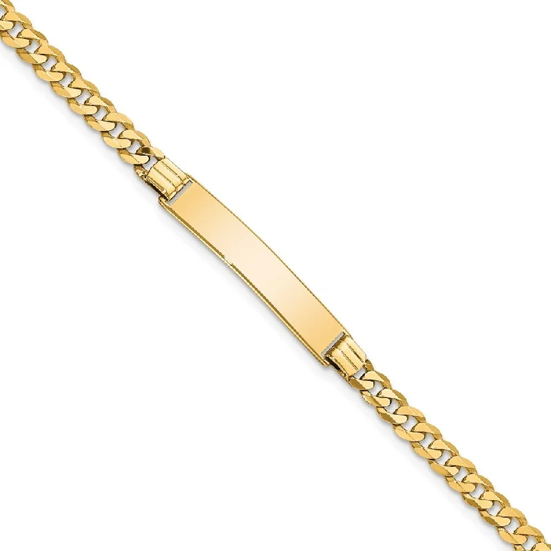 Women’s adjustable charm bracelets-14k Yellow Gold 5.5mm Flat Curb Link ID Bracelet, 7"