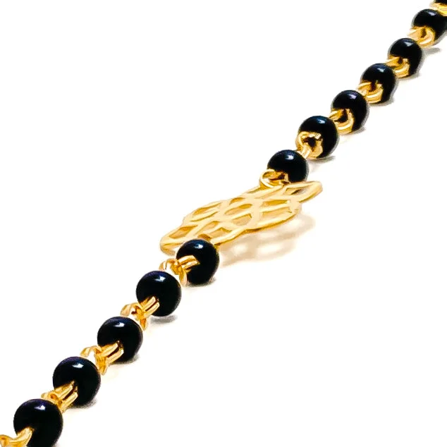 Women’s bridal bangle bracelets-Dainty Elevated 22k Gold Black Bead Baby Bracelet