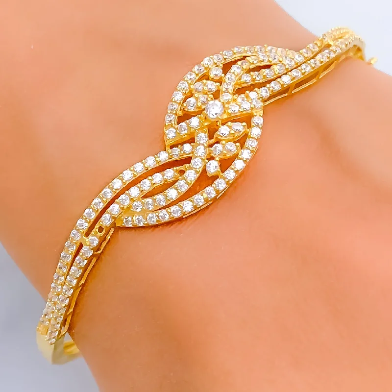 Women’s sterling silver bangles-Ethereal Decorative 22k Gold CZ Bangle Bracelet