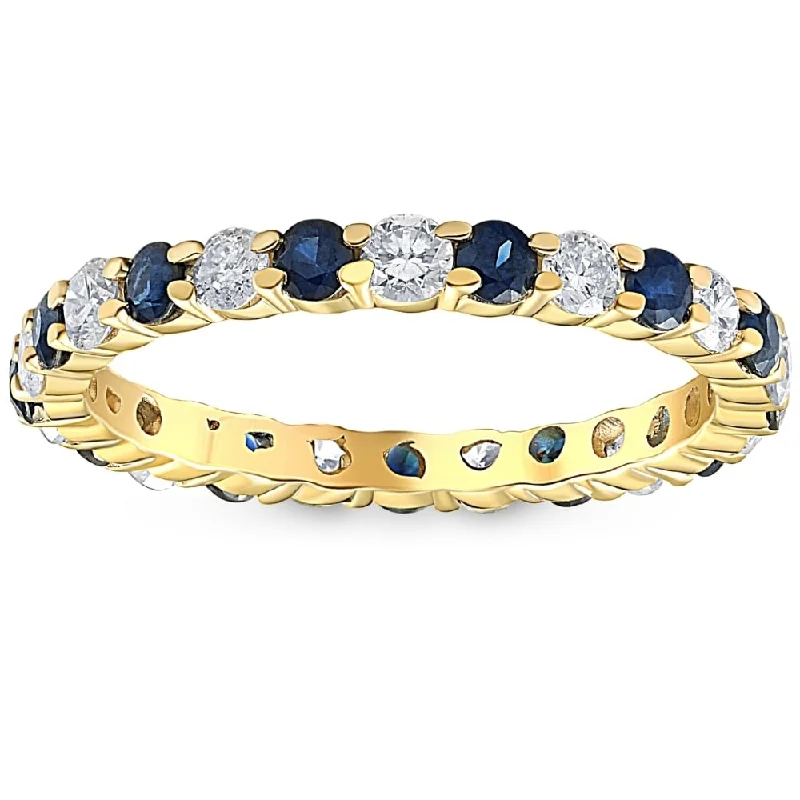 Women’s platinum engagement rings-1 cttw Blue Sapphire Diamond Wedding Eternity Ring Yellow Gold