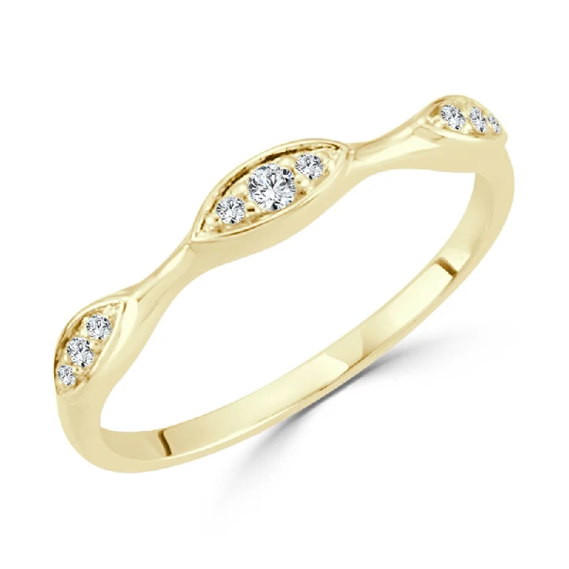 Women’s radiant diamond engagement rings-Auriya Petite Ultra-Thin 1/10ctw Wave Style Diamond Wedding Band 10K Gold