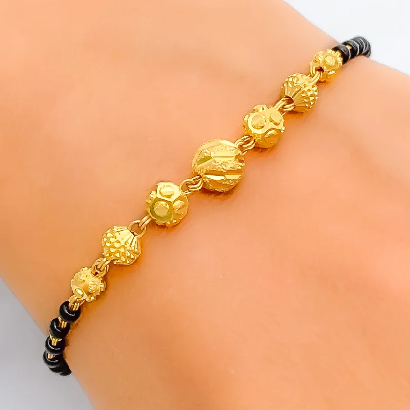 Women’s simple cuff bracelets-Tasteful Exclusive 22k Gold Black Bead Bracelet