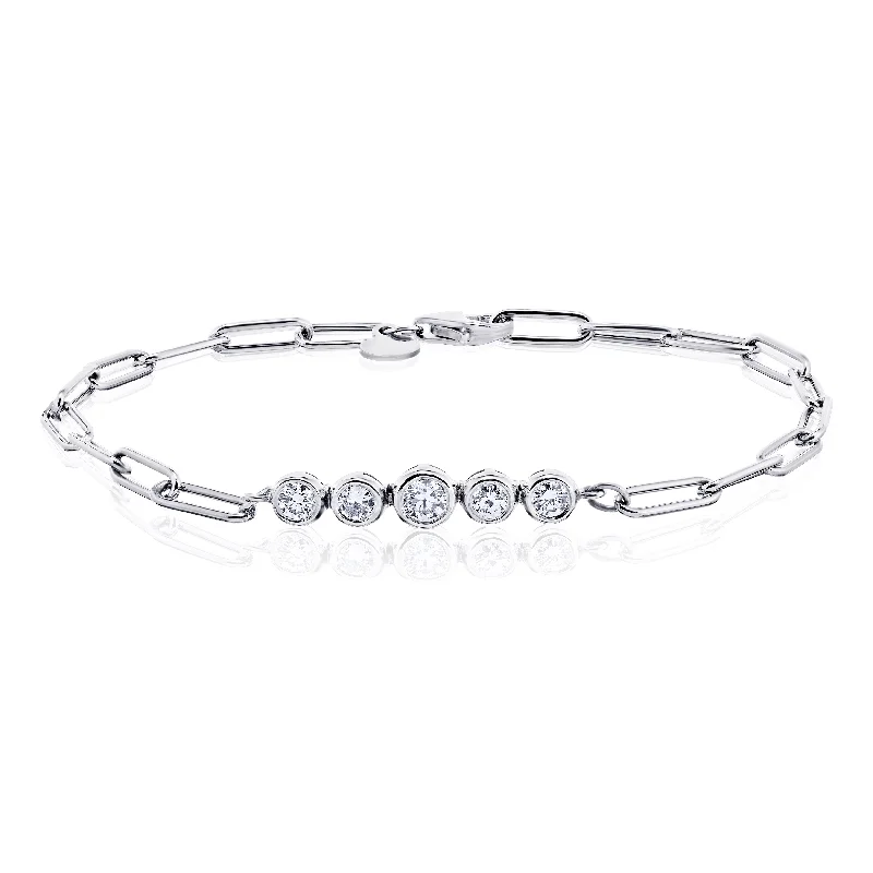 Women’s fashion chain bracelets-Five-Stone Graduated Bezel PaperClip Bracelet