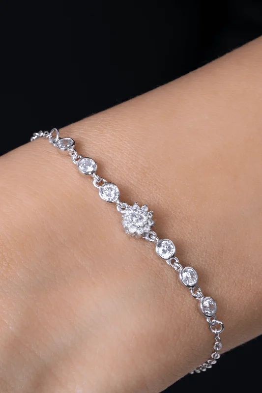 Women’s gemstone cuff bracelets-Zircon Flower (03) Bracelet