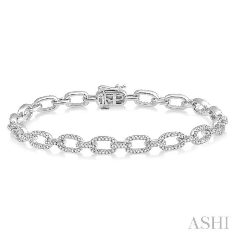 Women’s beaded bracelets-1 1/2 Ctw Round Cut Diamond Encrusted Link Chain Bracelet in 14K White Gold