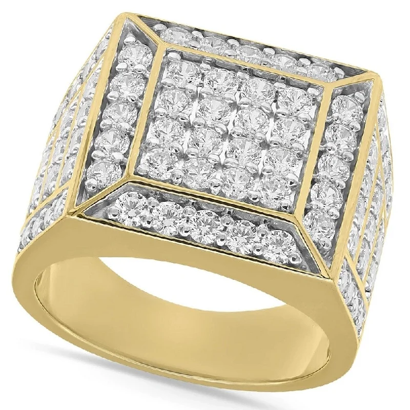 Women’s triple-stone engagement rings-3Ct Diamond Men's Cluster Anniversary Wedding Ring in 10k Yellow Gold