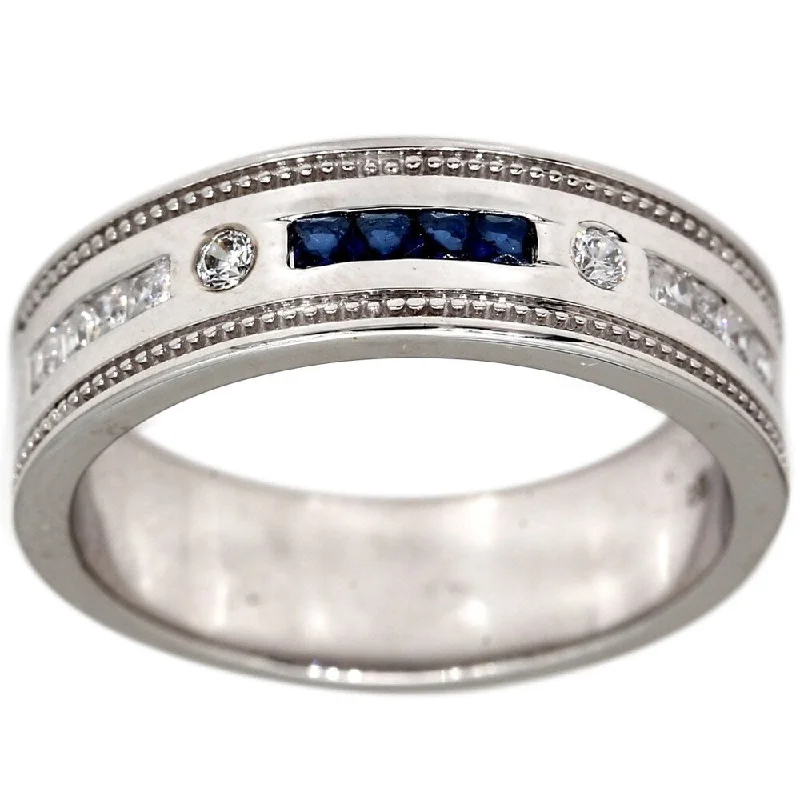 Women’s blue sapphire engagement rings-Pompeii3 10k White Gold 1/2 Ct. TDW Blue Diamond Princess Cut Wedding Ring Band Enhanced