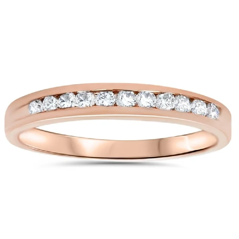 Women’s rose gold engagement rings-14k Rose Gold 1/4 ct Diamond Wedding Ring Channel Set Stackable Womens Anniversary Band