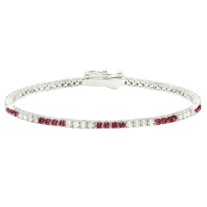 Women’s woven bracelets-Crislu Red and White Cubic Zirconia Tennis Bracelet in Sterling Silver with Platinum Finish