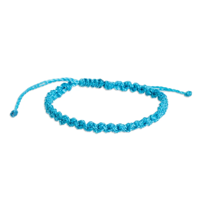 Women’s custom engraved bracelets-Novica Handmade Knot Uncommon In Cyan Macrame Bracelet