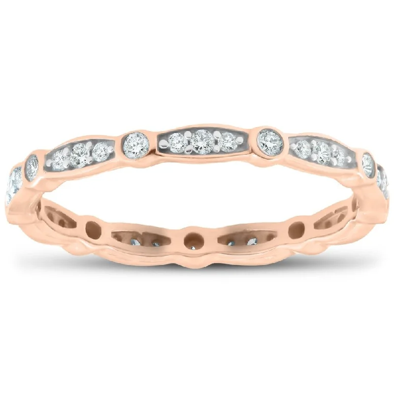 Women’s radiant cut engagement rings-Pompeii3 14k Rose Gold 1/3 Ct TDW Diamond Eternity Wedding Ring Stackable Womens Anniversary Band