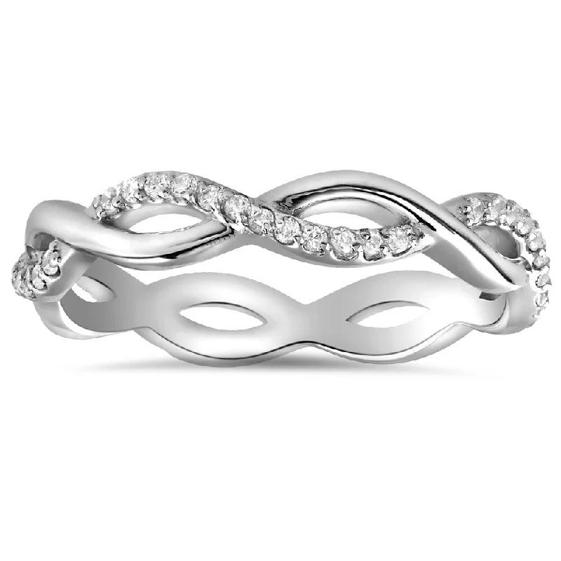 Women’s modern engagement rings-14k White Gold 1/3 cttw Diamond Infinity Eternity Wedding Ring Stackable Womens Band