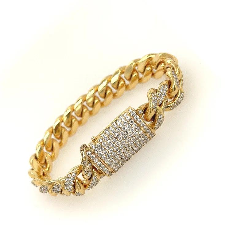 Women’s chic bangles-11.5 Carat 14K Yellow Gold Iced Out Cuban Link Diamond Bracelet Unisex, 112g 8"