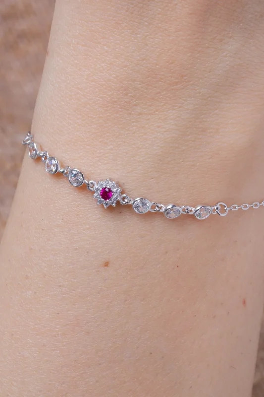 Women’s chic bangles-Zircon Flower Fuchsia (03) Bracelet