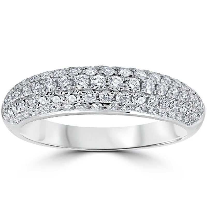 Women’s affordable vintage engagement rings-18k White Gold 1 ct TDW Diamond Micro Pave Wedding Ring