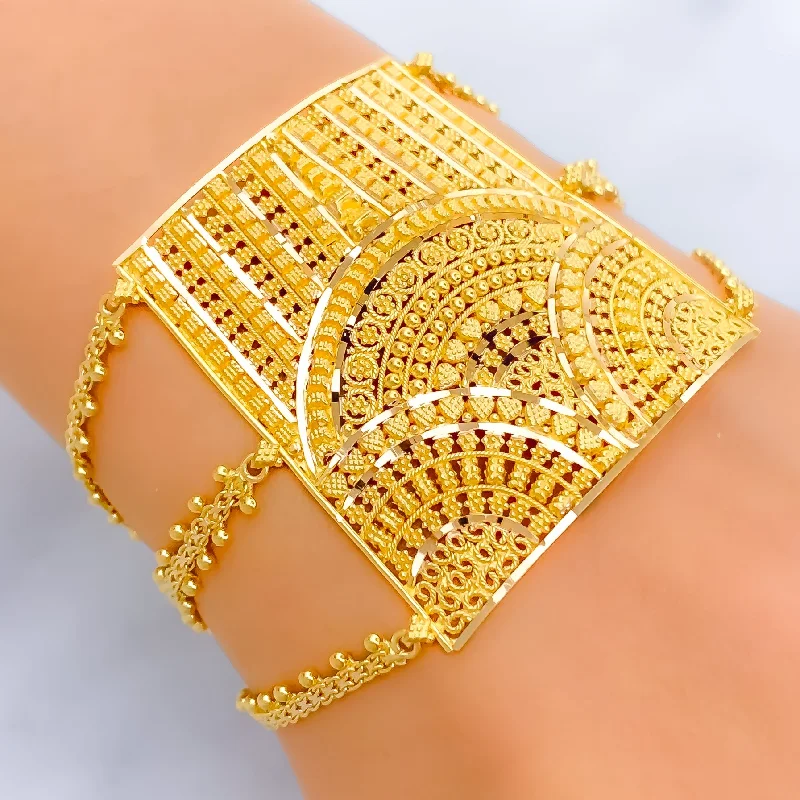 Women’s chunky bracelets-Captivating Ornamental 22k Gold Statement Bracelet