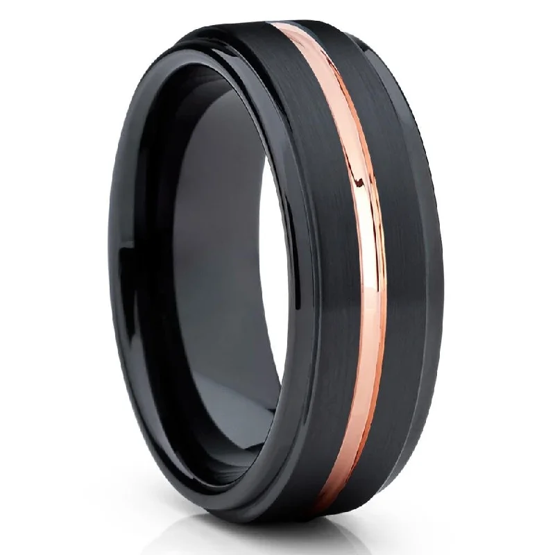 Women’s split-shank engagement rings-7Mm Rose Gold Tungsten Wedding Ring Black Comfort Fit Scratch Resistant Durable