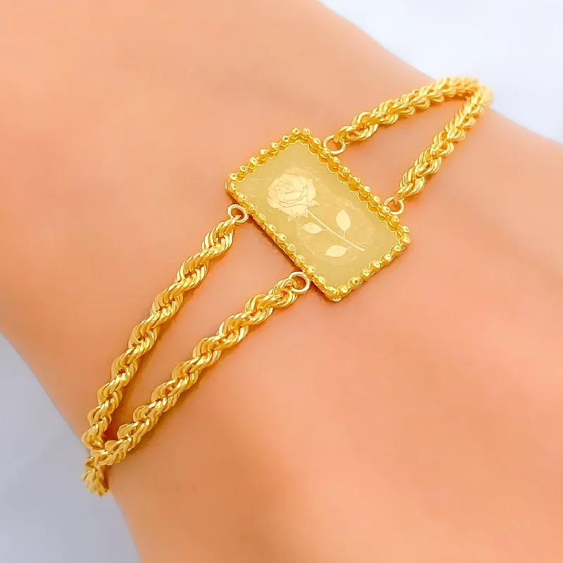 Women’s delicate bangle bracelets-Dazzling Flower 21k Gold Bracelet