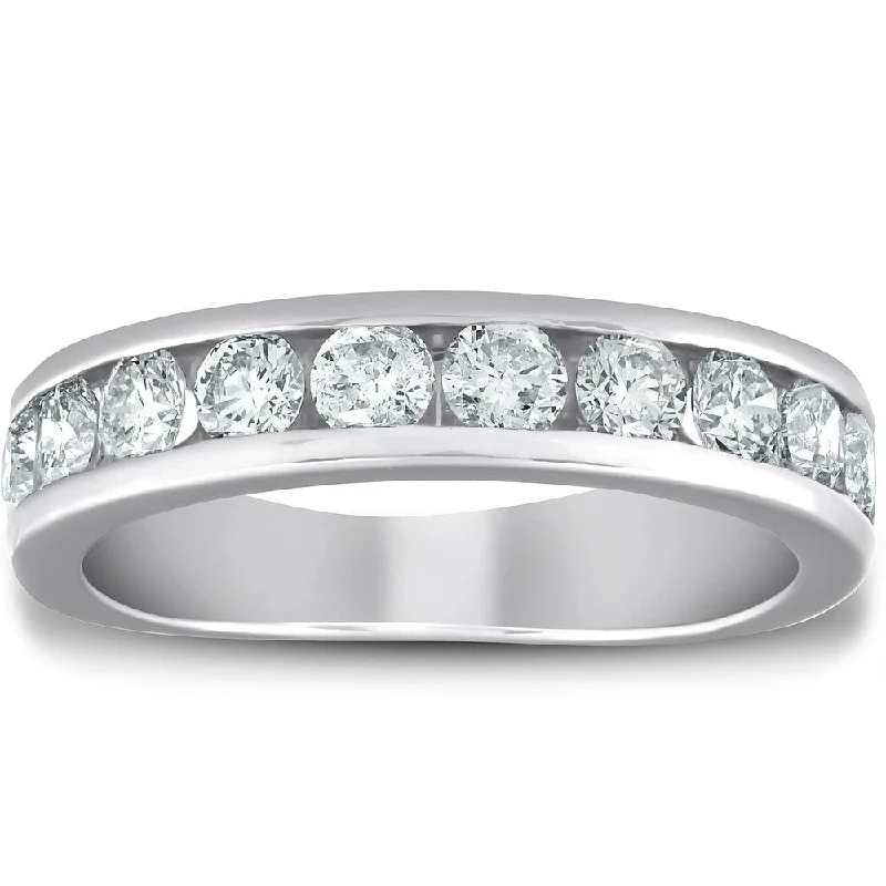 Women’s radiant diamond engagement rings-Pompeii3 10k White Gold 1 1/2 Ct TDW Diamond Wedding Ring Channel Set Womens Anniversary Ring