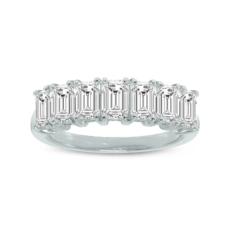 Women’s mixed metal engagement rings-Marquee 1/2 Carat TW Emerald Cut Seven Stone Lab Grown Diamond Wedding Anniversary Ring 14K White Gold