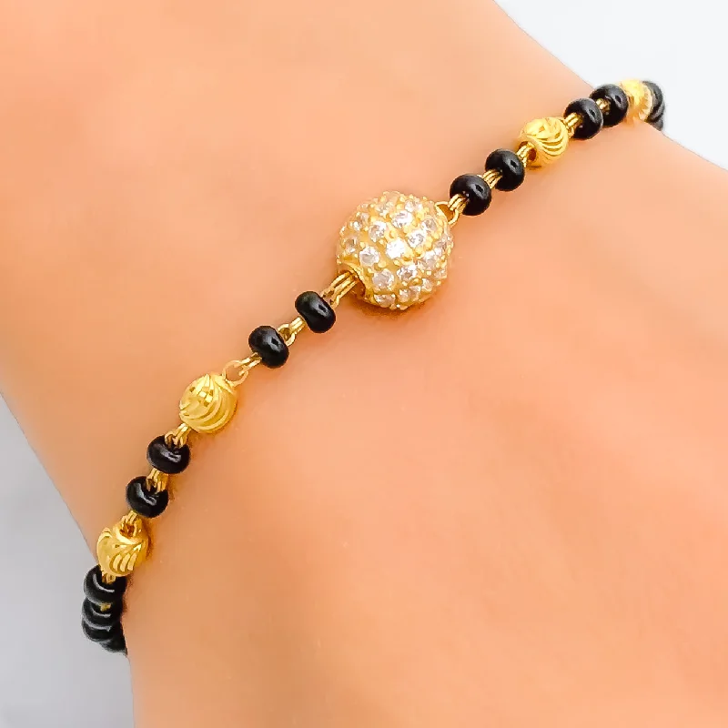 Women’s gold bracelets-Beautiful Orb 22k Gold Black Bead CZ Bracelet