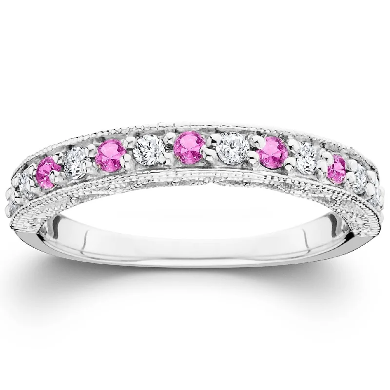 Women’s round-cut diamond engagement rings-1/2ct Pink Topaz & Diamond Vintage Wedding Ring White Gold