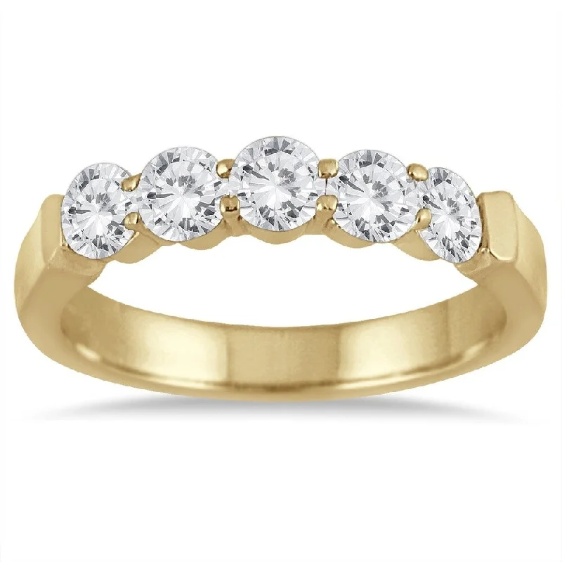 Women’s contemporary engagement rings-1 Carat TW Five Stone Diamond Wedding Band in 14K Yellow Gold