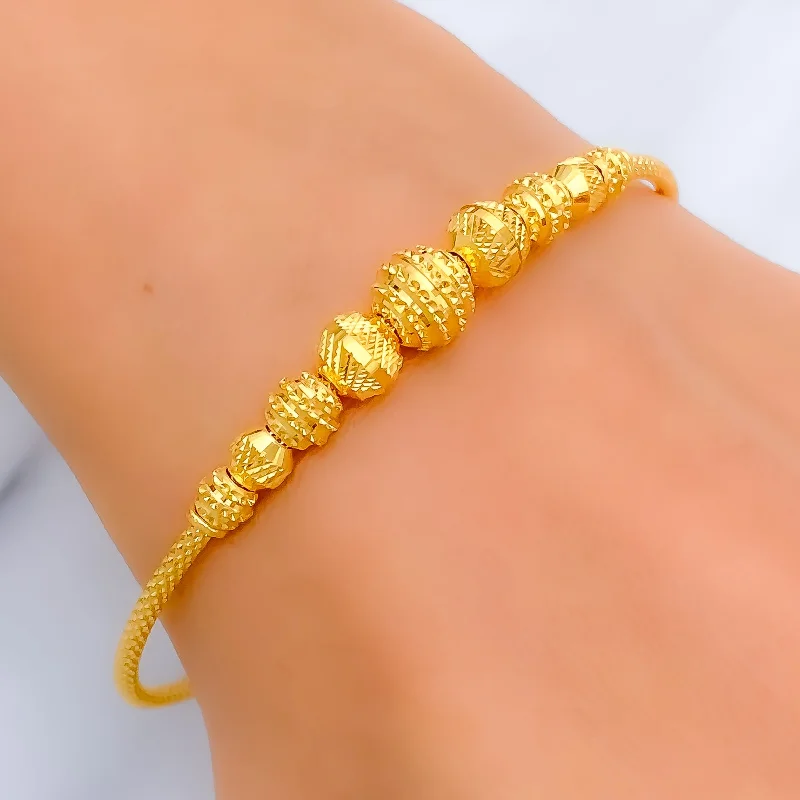 Women’s woven bracelets-Reflective Striped 22k Gold Bangle Bracelet