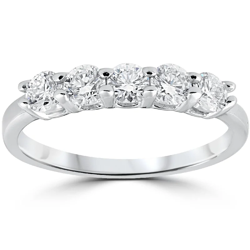 Women’s double halo engagement rings-1/2ct Diamond Five Stone Wedding Ring White Gold