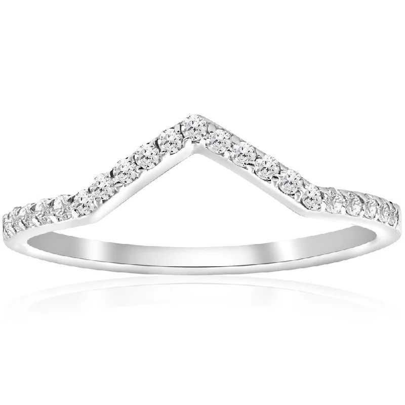 Women’s platinum diamond engagement rings-10k White Gold 1/5 ct TDW Diamond Curved V Shape Ring Stackable Wedding Band Womens Ring