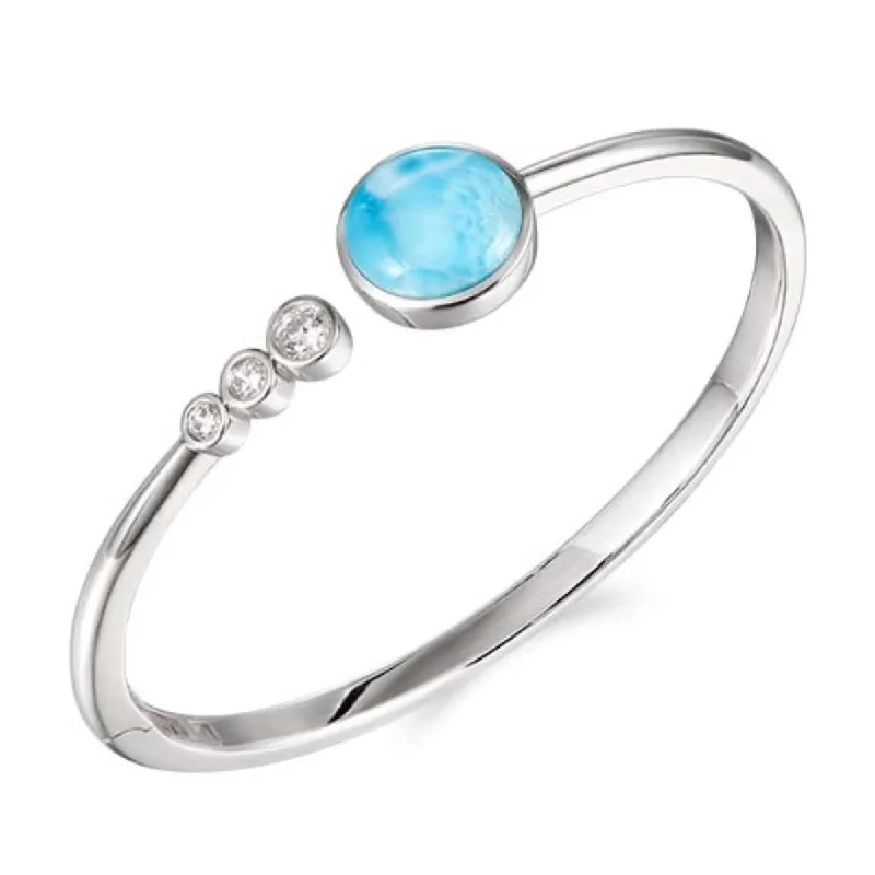 Women’s gold cuff bracelets-Alamea Larimar Bangle Bracelet in Sterling Silver with Cubic Zirconia