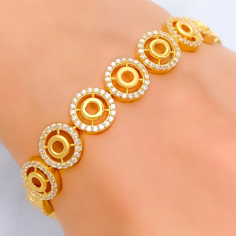 Women’s sterling silver bangles-Dazzling Round 22k Gold CZ Bracelet