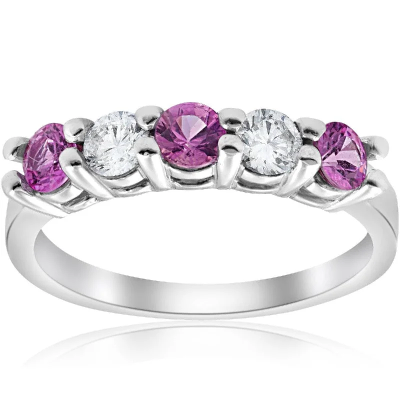 Women’s bridal engagement rings-1Ct Pink Diamond Five Stone Anniversary Wedding Ring 14k White Gold Lab Grown