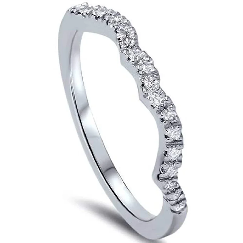 Women’s luxury engagement ring designs-1/6ct Curved Diamond Wedding Ring White Gold