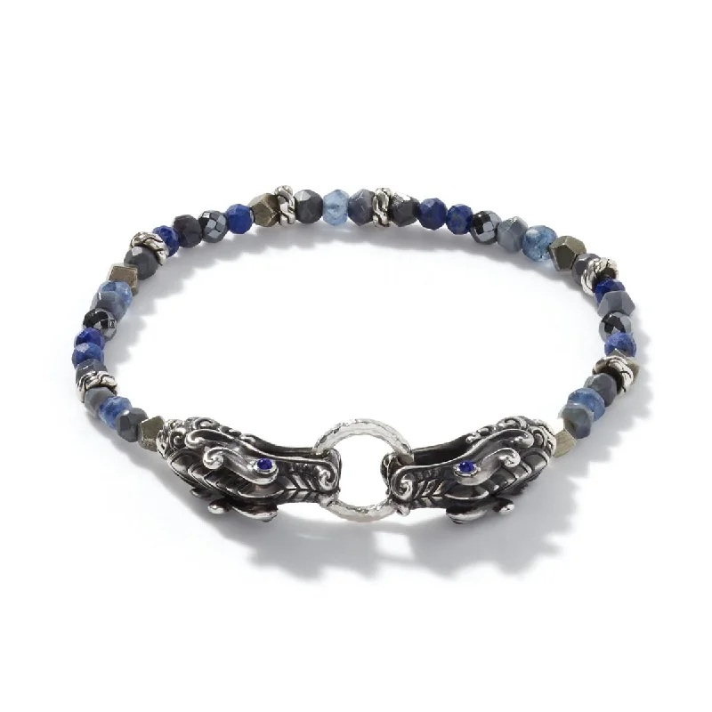 Women’s bridal bracelets-John Hardy Legends Naga Sapphire Double Dragon Head Bracelet in Sterling Silver with Multicolor Beads