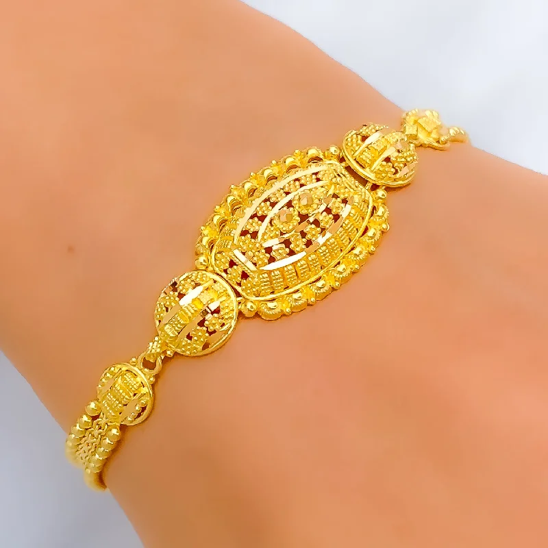 Women’s color stone bracelets-Textured Charming 22k Gold Bracelet