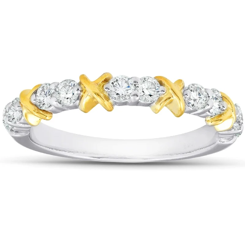 Women’s multi-stone engagement rings-1/2Ct Diamond Wedding Womens Ring Two Tone Band White & Yellow Gold